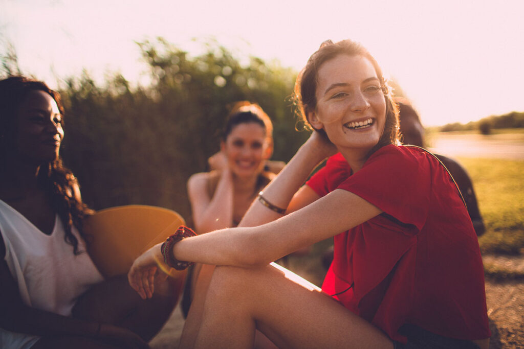 Girlfriends enjoying together in a sunny day.