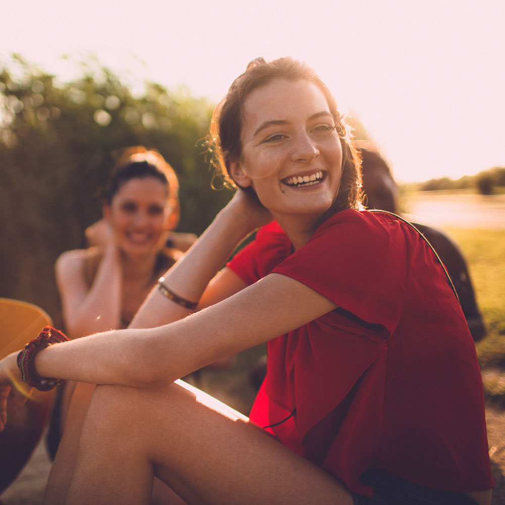 Girlfriends enjoying together in a sunny day.